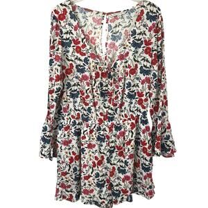 American Eagle Women Long Sleeve Shorts Romper Boho White Preppy Vacation Large